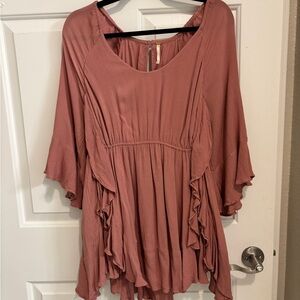 Free People Pink Asymmetrical Ruffled Blouse